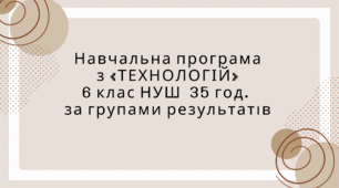 Навчальна програма з групами результатів з «ТЕХНОЛОГІЇ» для НУШ класів 6 клас 35 год