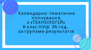 Календарно-тематичне планування  з «ТЕХНОЛОГІЙ»  6 клас НУШ  35 год.  за групами результатів