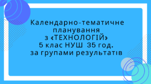 Календарно-тематичне планування  з «ТЕХНОЛОГІЙ»  5 клас НУШ  35 год.   за групами результатів