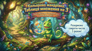Таблиця множення на 3 "Кольорова мандрівка .Приєднуйся до Хамелеончика у  казковому  лісі"