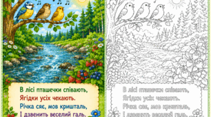 Малюнки та розмальовки «В лісі пташечки співають»