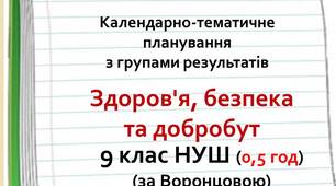 Календарно-тематичне планування з курсу "Здоров’я, безпека та добробут" для 9 класу НУШ з групами результатів (0,5 год/тиждень, за Воронцовою)