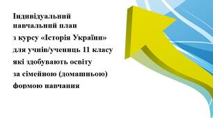 Індивідуальний навчальний план з курсу «Історія України» для учнів/учениць 11 класу  які здобувають освіту  за сімейною (домашньою)  формою навчання