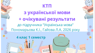 Календарно-тематичне планування з української  мови до підручника "Українська мова"   К.І.Пономарьова, Л.А.Гайова (2 частини) 2026 року з очікуваними результатами 4 клас 1 семестр