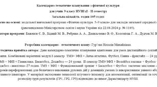 Календарно-тематичне планування. Фізична культура 9 клас НУШ (105 годин, повний рік). Дистанційне навчання (Google Meet).