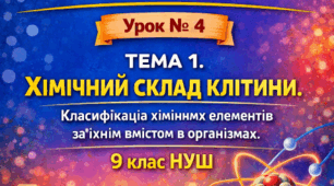 План-конспект 📝Урок № 4 ТЕМА 1. ХІМІЧНИЙ СКЛАД КЛІТИНИ. Класифікація хімічних елементів за їхнім вмістом в організмах 9 клас НУШ (за програмою П. Балана, О. Кулініч, Л. Юрченко); за підручником (автори: П. Балан, О. Козленко, О. Кулініч )