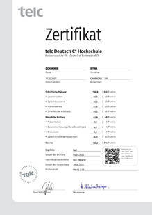  Сертифікат з німецької мови, рівень С1, С1 Telc Hochschule