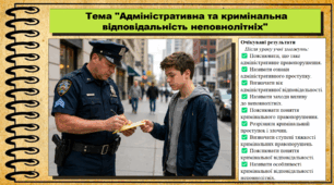 Адміністративна та кримінальна відповідальність неповнолітніх. Правознавство. 9 клас. НУШ (2026). До підручника Філіпенко Т. та ін.