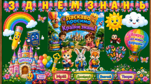 Оформлення дошки «З Днем знань! Ласкаво просимо до Країни знань!»