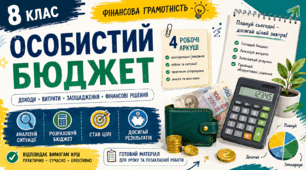 Фінансова грамотність. Особистий бюджет (8 клас): 4 сучасні дослідницькі робочі аркуші, кейси та практичні завдання | НУШ