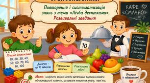 Конспект уроку «Математика»                                                    на тему Повторення і систематизація знань учнів  з теми «Лічба десятками». Розвивальні завдання