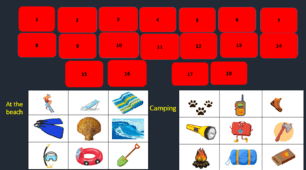 Bingo "At the beach vs Camping"