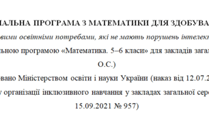 Адаптована програма та календарне планування з математики для 5 класу (5 год на тиждень), за модельною програмою О.Істера для дітей з особливими освітніми потребами