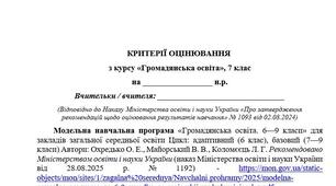 Критерії оцінювання результатів навчання з курсу «Громадянська освіта», 7 клас (за модельною навчальною програмоюОхредько О. Е., Майорський В. В., Коломєєць Л. Г. ))