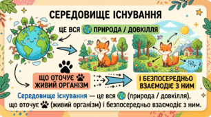 Картка-візуалізація «Що таке середовище існування?» (Адаптований матеріал для дітей з дислексією)