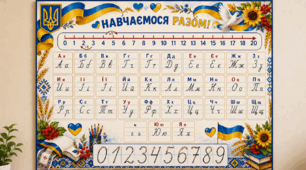 🇺🇦 Навчальний плакат «Абетка, цифри та числовий промінь»