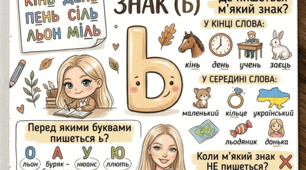 Навчальний постер «Усе про м'який знак (ь)»