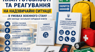 План готовності та реагування на надзвичайні ситуації в умовах воєнного стану для закладу загальної середньої освіти + наказ про затвердження (2026)