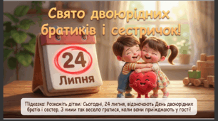 Презентація+конспект заняття "24 липня — Всесвітній день двоюрідних братів та сестер". Тематичне заняття