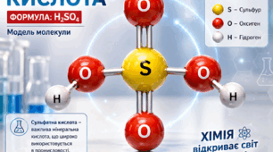 «Модель молекули сульфатної (сірчаної) кислоти (H₂SO₄)».