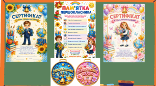 Сертифікат першокласника/ці + медалі + пам'ятка першокласника