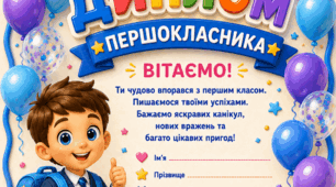 Диплом першокласника та першокласниці!