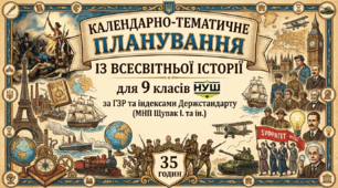 Календарно-тематичне планування / КТП з всесвітньої історії 9 класи НУШ за ГЗР та індексами Держстандарту (35 год, МНП Щупак І. та ін.)