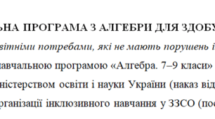 Адаптована програма та календарне планування з алгебри для 9 класу (3 год на тиждень), за модельною програмою О.Істера для дітей з особливими освітніми потребами