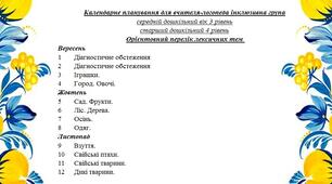 Календарне планування для вчителя-логопеда інклюзивна група осінь