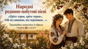 Народні родинно-побутові пісні. «Цвіте терен, цвіте терен», "Ой під вишнею, під черешнею". Традиційна символіка й образи.