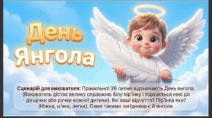 Презентація+конспект заняття "28 липня - День янгола ". Тематичне заняття.
