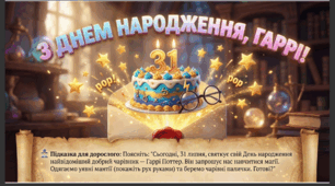 Презентація+конспект заняття "31 липня - День народження Гаррі Поттера ". Тематичне заняття.