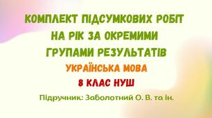 Підсумкові роботи з української мови на рік за окремими групами результатів. 8 клас НУШ (підручник: Заболотний О. В. та ін.)