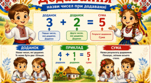 Назви чисел при додаванні, відніманні, множенні та діленні. Знаходження невідомих чисел