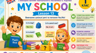 План-конспект уроку англійської мови для 1 класу НУШ «My School» (Lesson 13) + мультимедійна презентація