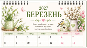 БЕРЕЗЕНЬ - 2027. Календар-планер