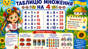 Навчальні картки «Вивчаємо таблицю множення чисел 4 і 5»