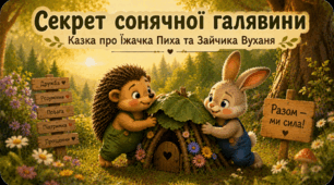 Казка "Секрет сонячної галявини: Казка про Їжачка Пиха та Зайчика Вуханя"