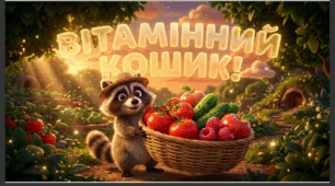 Презентація+конспект заняття з розвитку мовлення "Вітамінний кошик.Розвиток мовлення". Старша група.