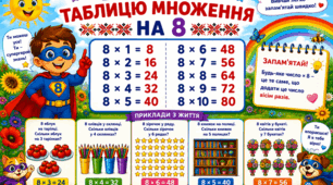 Навчальні картки «Вивчаємо таблицю множення чисел 8 і 9»