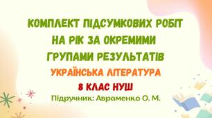 Підсумкові роботи з української літератури на рік за окремими групами результатів. 8 клас НУШ (підручник: Авраменко О. М.)