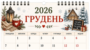 ГРУДЕНЬ - 2026. Лист календаря. Для фіксації приємних спогадів і не тільки...
