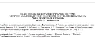 Модифікована навчальна програма, Фізична культура 7 клас, Інклюзивне навчання, Дитина з ООП, Баженков Ребрина, Наказ 1185, Висновок ІРЦ, Індивідуальна програма, 1.5 години, Дистанційне навчання.