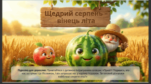 Презентація+конспект заняття з розвитку мовлення "Щедрий серпень - вінець літа". Старша група.