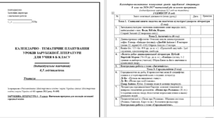 КАЛЕНДАРНО - ТЕМАТИЧНЕ ПЛАНУВАННЯ УРОКІВ ЗАРУБІЖНОЇ ЛІТЕРАТУРИ ДЛЯ УЧНЯ 8 КЛАСУ(індивідуальне навчання) 0,5 год/тиждень(16год) 2026 рік
