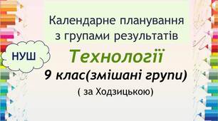 Календарно-тематичне планування з технологій для 9 класу НУШ (змішані групи, за Ходзицькою)