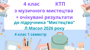 Календарно-тематичне планування з музичного мистецтва 4 клас 1 семестр з очікуваними результатами до підручника "Мистецтво" Л.Масол 2026 р.
