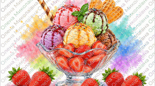 🍓🍓Розмальовка та малюнок " Полунична насолода"🍨🍦🍓💛🥰🩷🩵