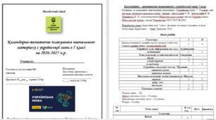 Календарно-тематичне планування навчального матеріалу з української мови в 7 класі  на 2026-2027 н.р. НУШ, підручник Авраменка 105 годин