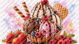 🍦✨Розмальовка та малюнок ✨Морозиво з ягодами✨🍧🍓🍒🍦